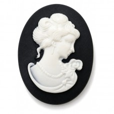 Camée Cabochon Lady Noir et Blanc Haute Qualité pour Support 30x40mm  pour la Création de Bijoux Fantaisie - DIY