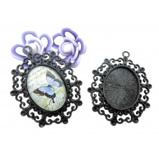 Support Pendentif Ornement Noir pour Cabochon Ovale 18x25mm