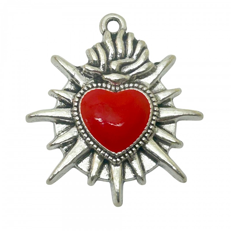 2 Breloques Coeur en Émail Rouge Métal Argenté Gothique 26x24mm