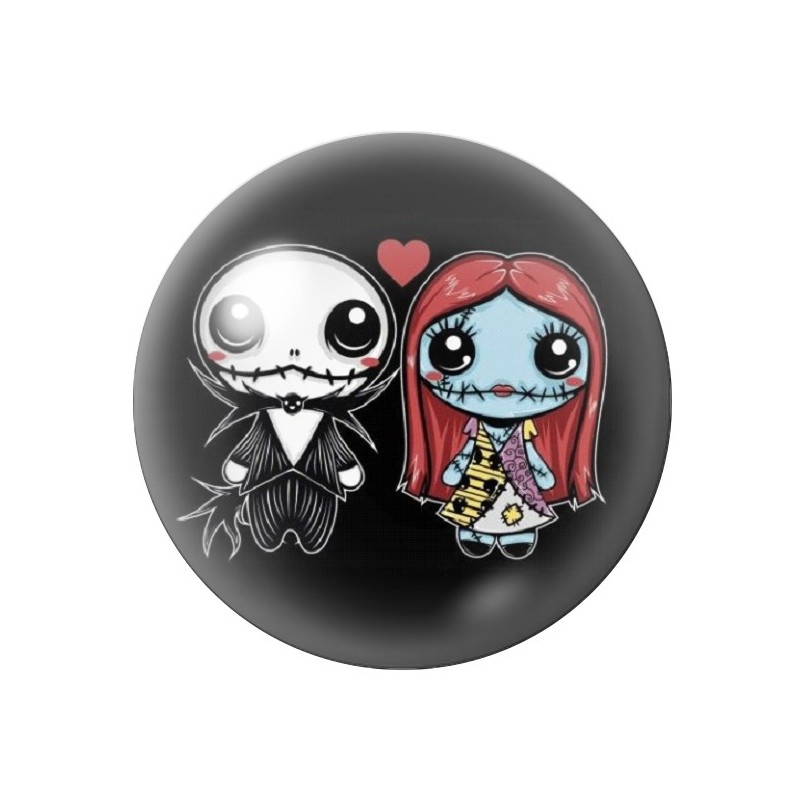 Cabochon en Verre Illustré Jack et Sally Gothique 12 à 25mm