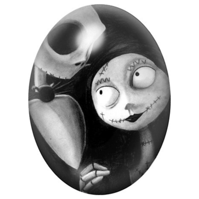 Cabochon en Verre Illustré Jack et Sally en Portrait Rapproché 13x18, 18x25 ou 30x40mm