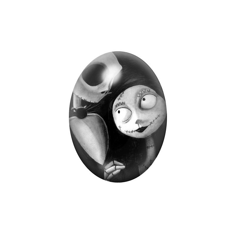 Cabochon en Verre Illustré Jack et Sally Gothique 13x18, 18x25 ou 30x40mm
