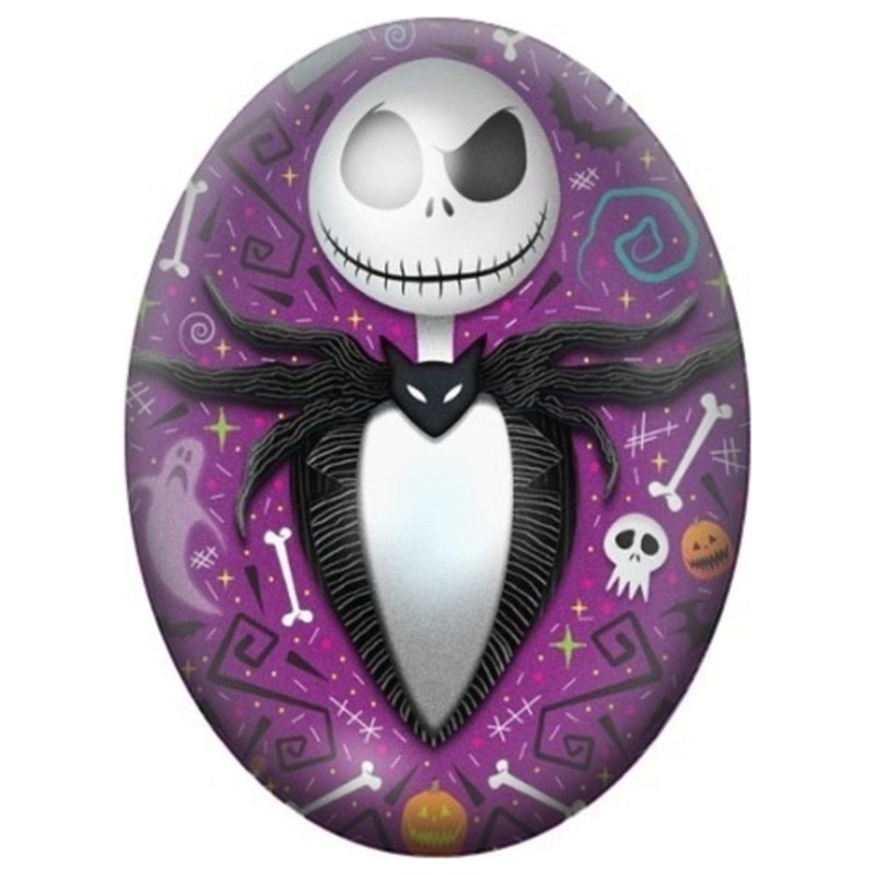 Cabochon en Verre Illustré Jack Skellington sur Fond Violet d’Halloween 13x18, 18x25 ou 30x40mm