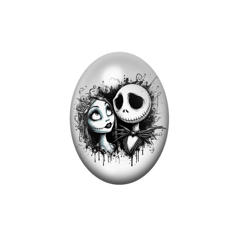 Cabochon en Verre Illustré Jack et Sally Gothique 13x18, 18x25 ou 30x40mm