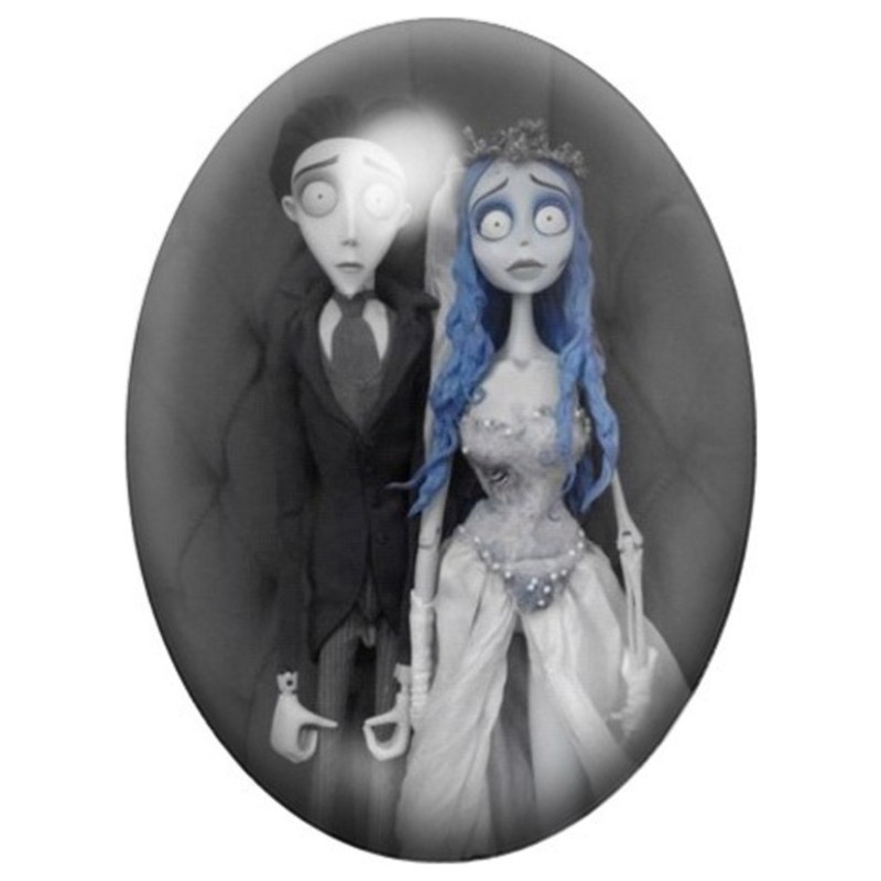 Cabochon en Verre Illustré Victor et Emily des Noces Funèbres 13x18, 18x25 ou 30x40mm