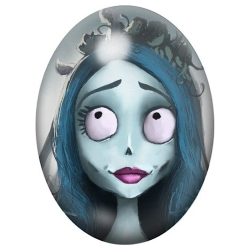 Cabochon en Verre Illustré Emily au Visage Bleu et aux Grands Yeux 13x18, 18x25 ou 30x40mm