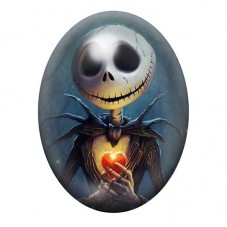 Cabochon en Verre Illustré Jack Skellington tenant un Cœur Lumineux 13x18, 18x25 ou 30x40mm pour la création de bijoux fantaisie