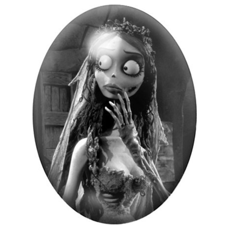 Cabochon en Verre Illustré Emily Assise en Noir et Blanc 13x18, 18x25 ou 30x40mm