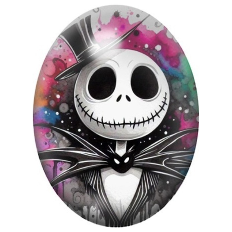 Cabochon en Verre Illustré Jack Skellington sur Fond Aquarelle Rose 13x18, 18x25 ou 30x40mm