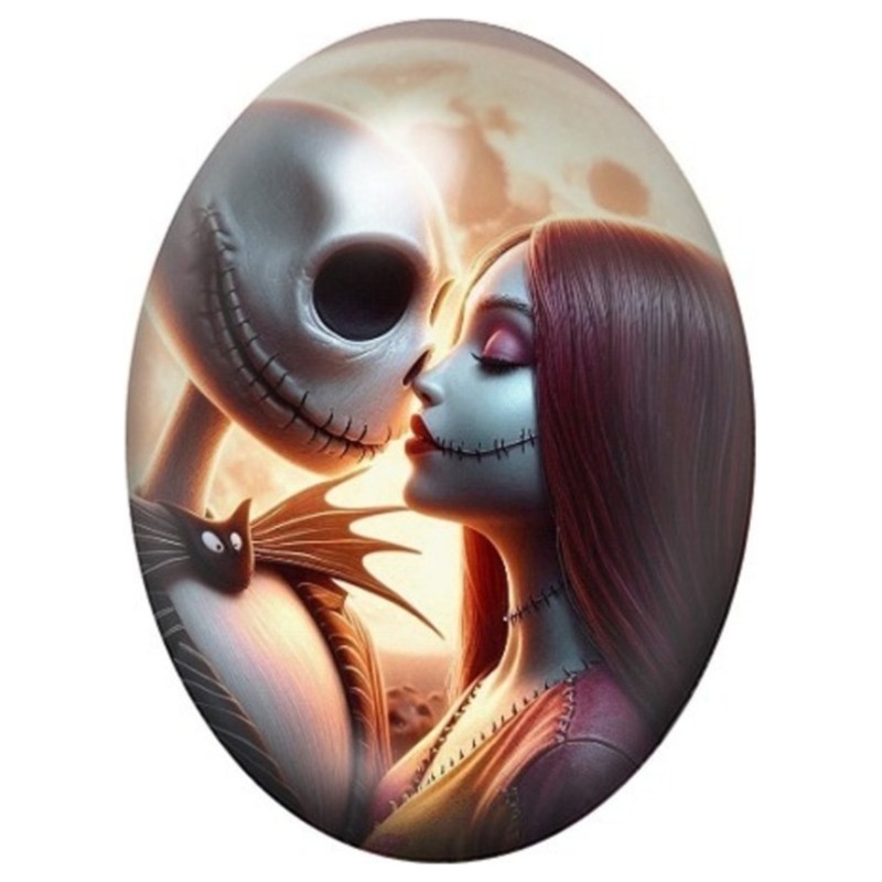 Cabochon en Verre Illustré Jack et Sally Face à Face 13x18, 18x25 ou 30x40mm