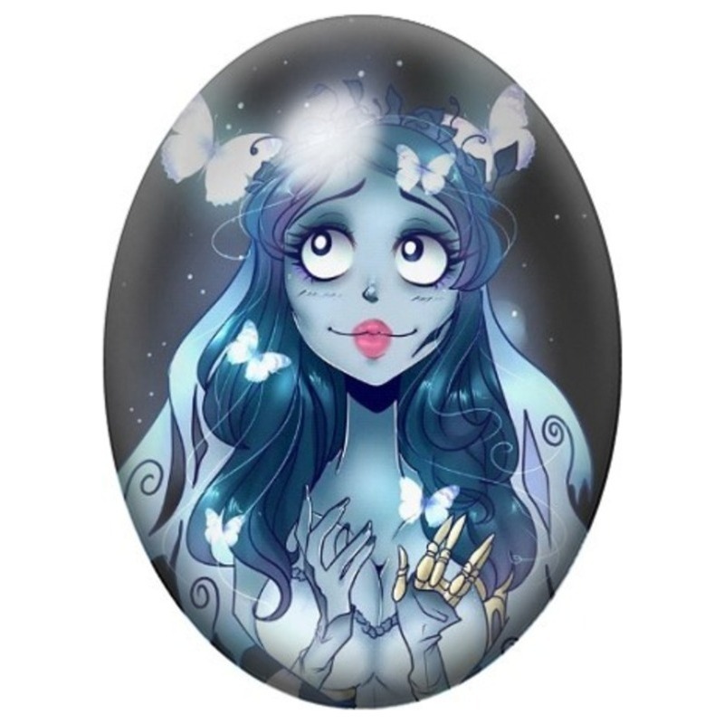 Cabochon en Verre Illustré Emily tenant son Cœur aux Papillons Bleus 13x18, 18x25 ou 30x40mm