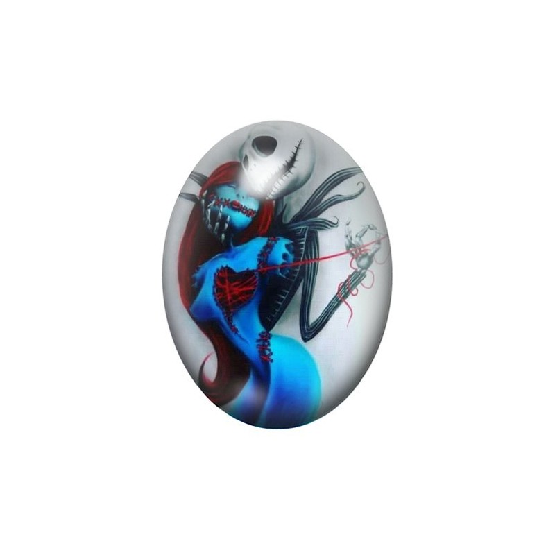 Cabochon en Verre Illustré Jack et Sally Gothique 13x18, 18x25 ou 30x40mm