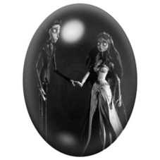 Cabochon en Verre Illustré Victor et Emily Main dans la Main 13x18, 18x25 ou 30x40mm pour la création de bijoux fantaisie - DIY