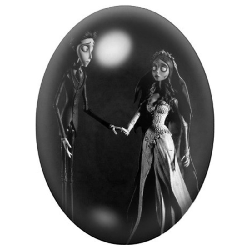 Cabochon en Verre Illustré Victor et Emily Main dans la Main 13x18, 18x25 ou 30x40mm