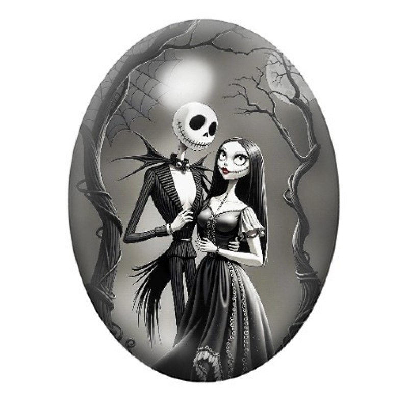 Cabochon en Verre Illustré Jack et Sally Gothique 13x18, 18x25 ou 30x40mm