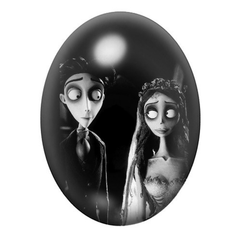 Cabochon en Verre Illustré Victor et Emily en Portrait Noir 13x18, 18x25 ou 30x40mm