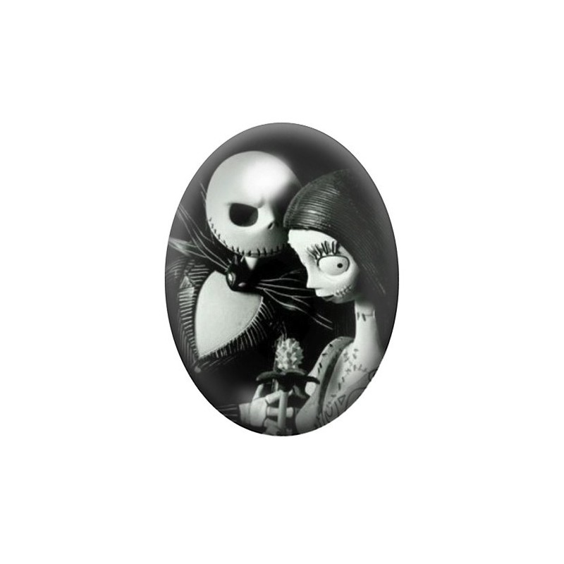 Cabochon en Verre Illustré Jack et Sally Gothique 13x18, 18x25 ou 30x40mm