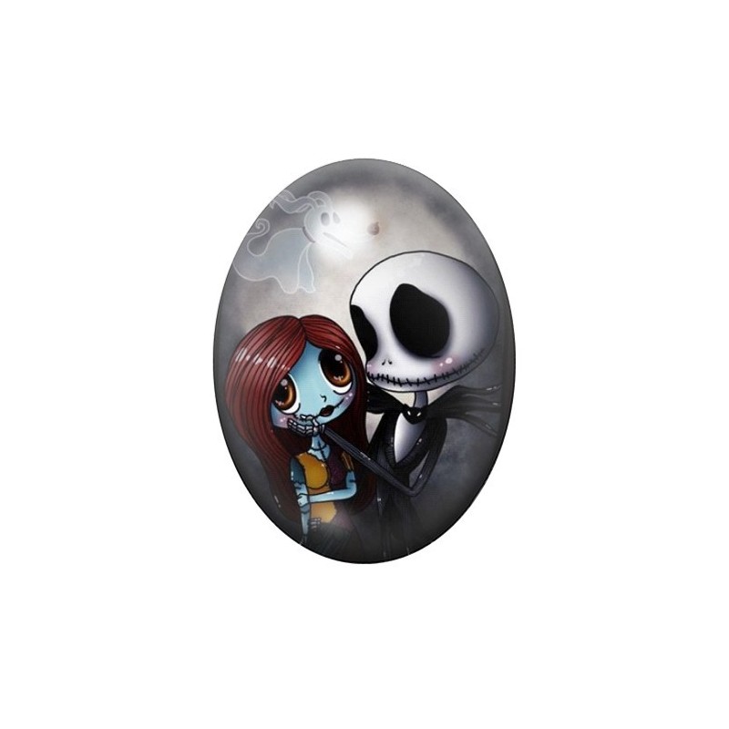 Cabochon en Verre Illustré Jack et Sally Gothique 13x18, 18x25 ou 30x40mm