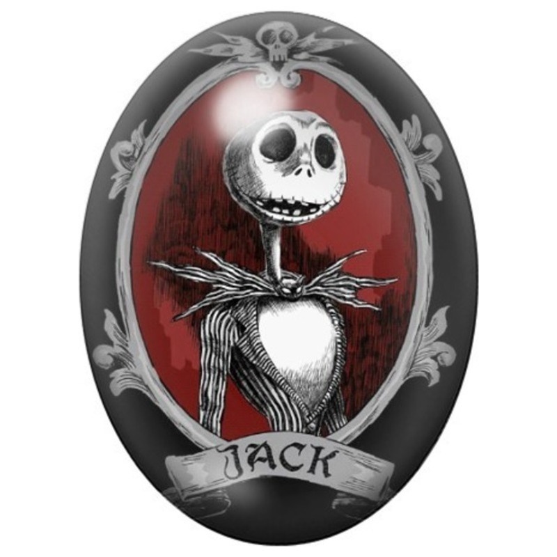Cabochon en Verre Illustré Jack Skellington dans un Médaillon Rouge 13x18, 18x25 ou 30x40mm