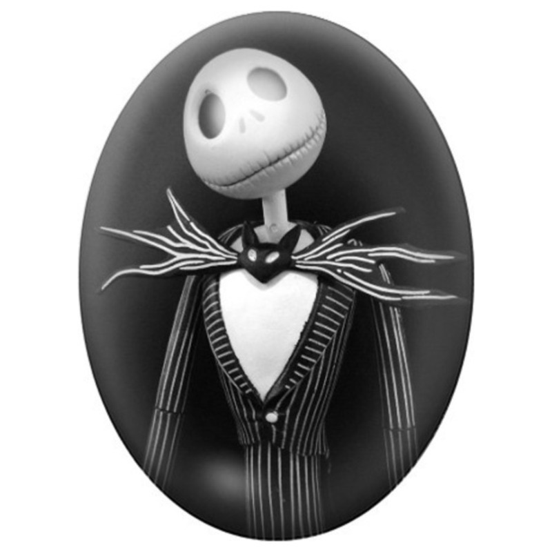 Cabochon en Verre Illustré Jack Skellington au Nœud Chauve-Souris 13x18, 18x25 ou 30x40mm