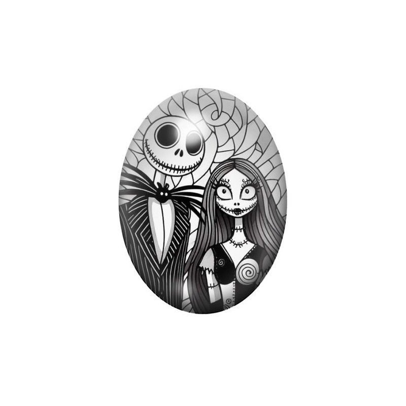 Cabochon en Verre Illustré Jack et Sally Gothique 13x18, 18x25 ou 30x40mm