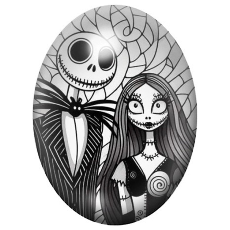 Cabochon en Verre Illustré Jack et Sally sous une Toile d’Araignée 13x18, 18x25 ou 30x40mm