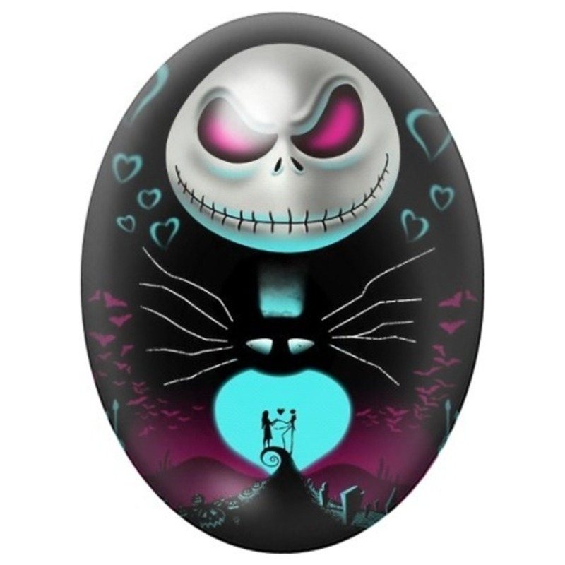 Cabochon en Verre Illustré Jack Skellington aux Yeux Roses 13x18, 18x25 ou 30x40mm