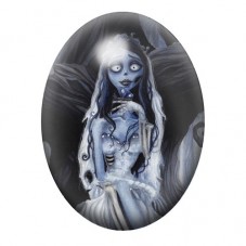 Cabochon en Verre Illustré Emily en Robe Bleue 13x18, 18x25 ou 30x40mm pour la création de bijoux fantaisie - DIY
