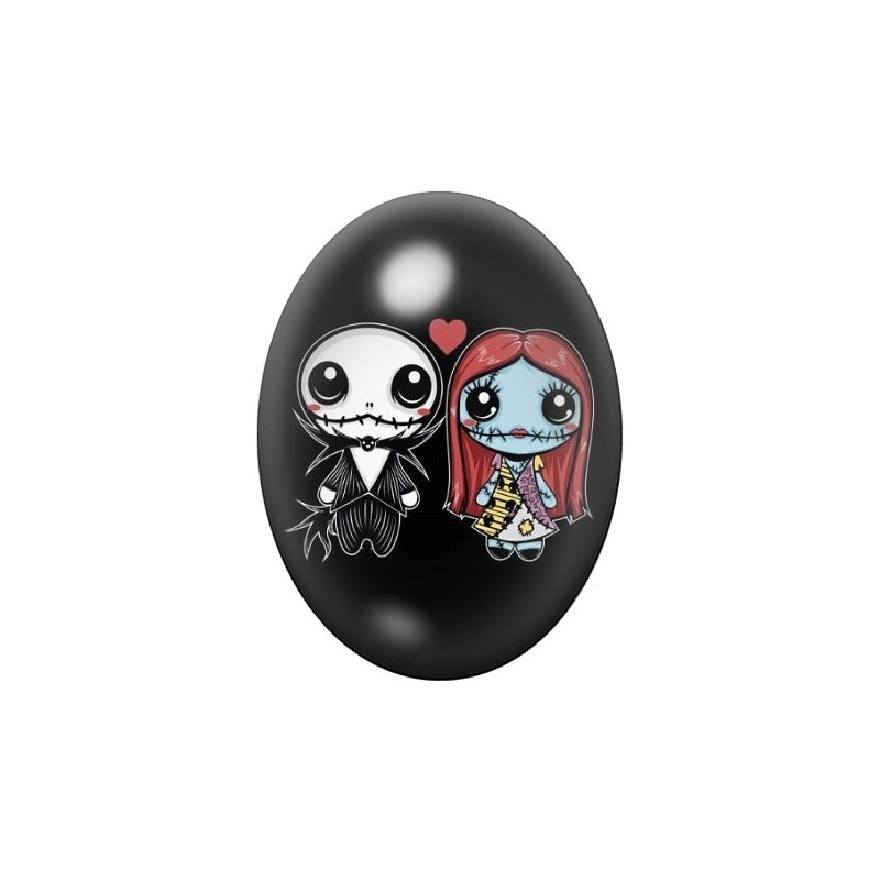 Cabochon en Verre Illustré Jack et Sally Gothique 13x18, 18x25 ou 30x40mm
