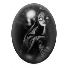 Cabochon en Verre Illustré Emily dans la Brume en Noir et Blanc 13x18, 18x25 ou 30x40mm pour la création de bijoux fantaisie - D