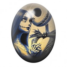 Cabochon en Verre Illustré Jack et Sally sur Fond de Lune 13x18, 18x25 ou 30x40mm pour la création de bijoux fantaisie - DIY