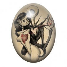 Cabochon en Verre Illustré Jack et Sally Gothique 13x18, 18x25 ou 30x40mm  pour la Création de Bijoux Fantaisie - DIY