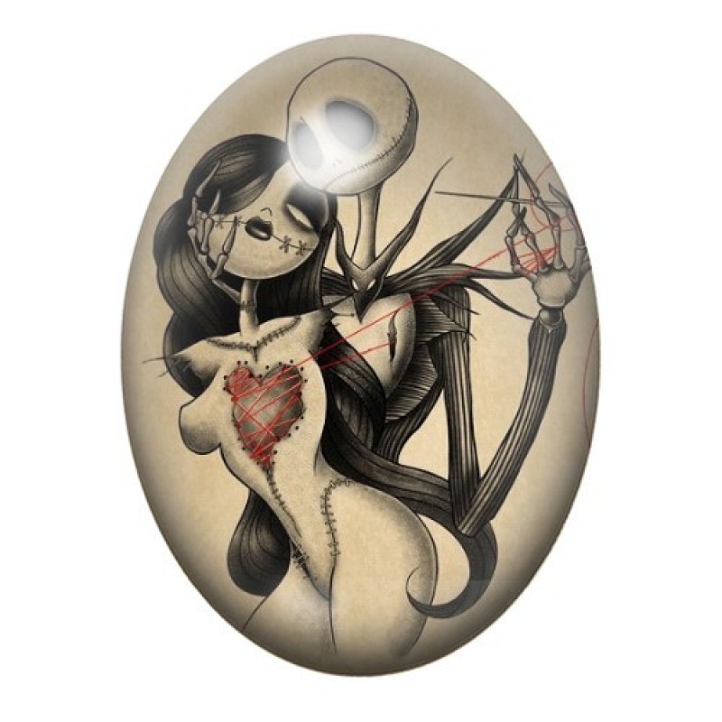 Cabochon en Verre Illustré Jack et Sally Gothique 13x18, 18x25 ou 30x40mm