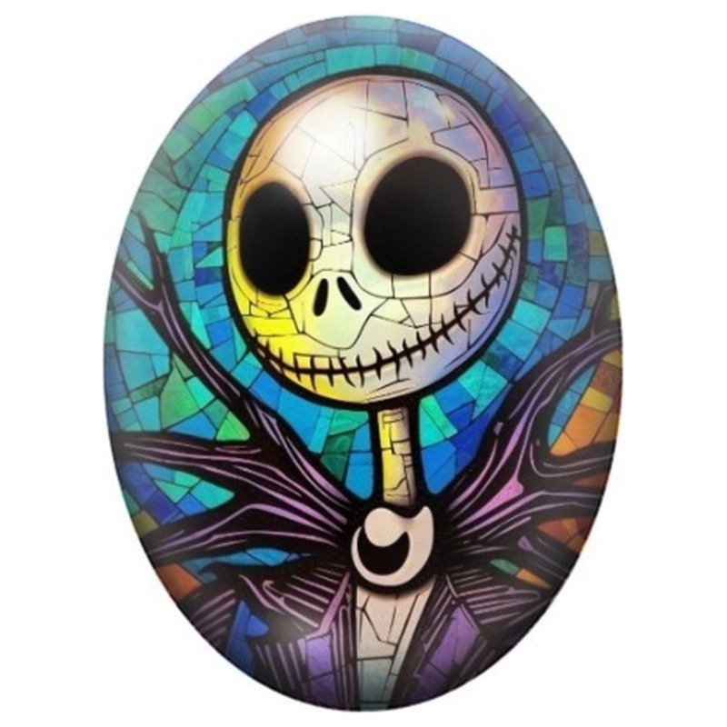 Cabochon en Verre Illustré Jack Skellington en Vitrail Coloré 13x18, 18x25 ou 30x40mm