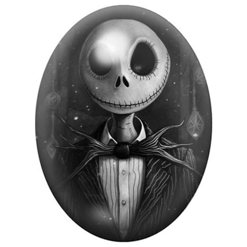 Cabochon en Verre Illustré Jack Skellington en Noir et Blanc 13x18, 18x25 ou 30x40mm