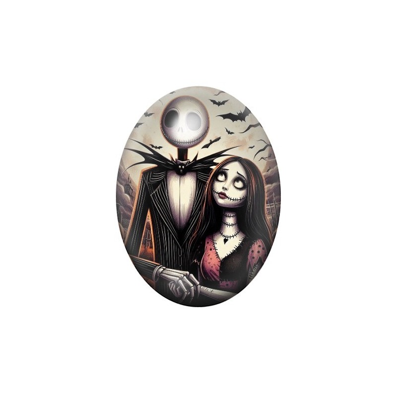 Cabochon en Verre Illustré Jack et Sally Gothique 13x18, 18x25 ou 30x40mm