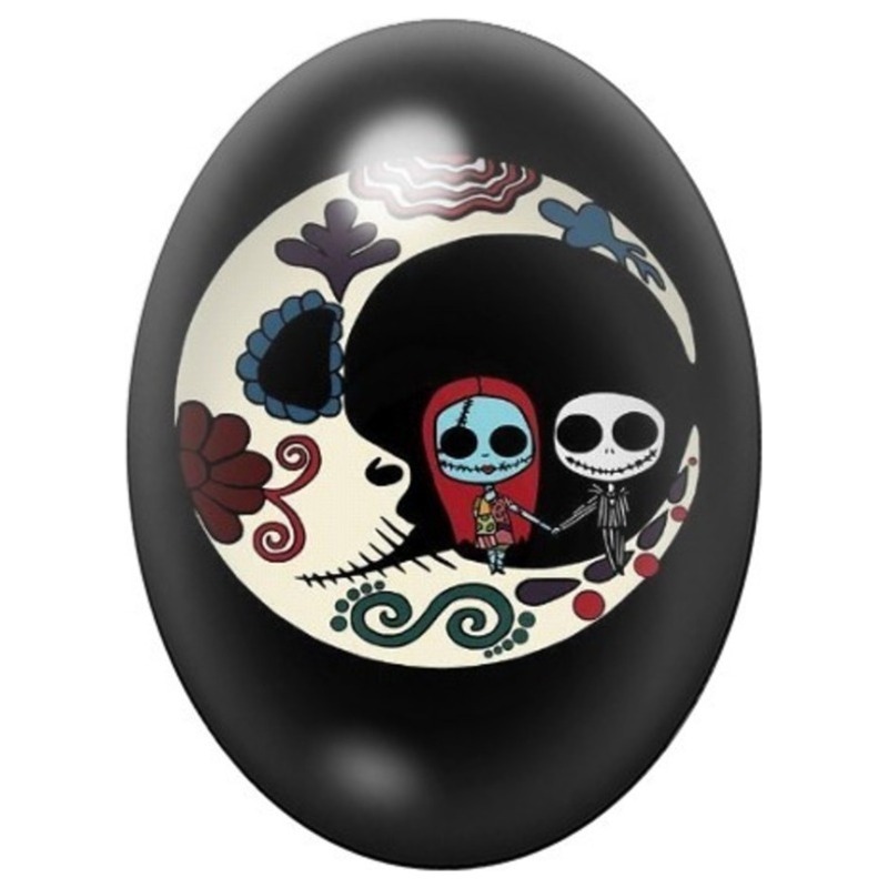 Cabochon en Verre Illustré Jack et Sally en Calaveras Colorées 13x18, 18x25 ou 30x40mm