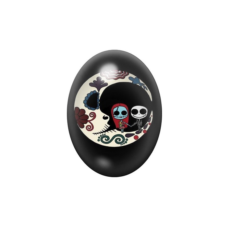 Cabochon en Verre Illustré Jack et Sally Gothique 13x18, 18x25 ou 30x40mm