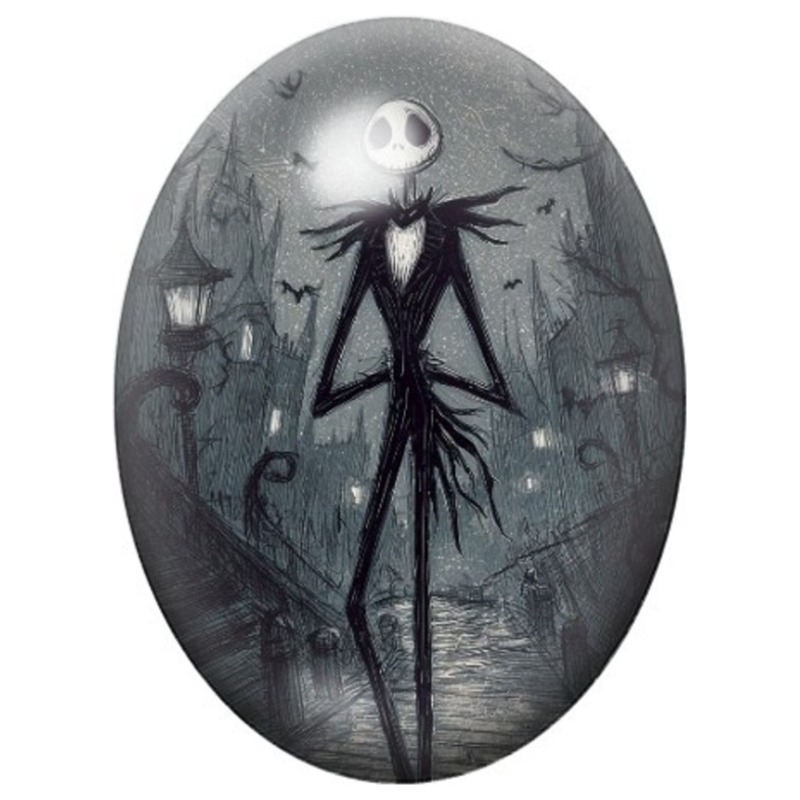 Cabochon en Verre Illustré Jack Skellington dans la Ville Sombre 13x18, 18x25 ou 30x40mm