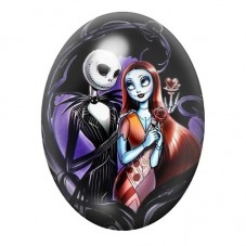 Cabochon en Verre Illustré Jack et Sally sur Fond Violet 13x18, 18x25 ou 30x40mm pour la création de bijoux fantaisie - DIY