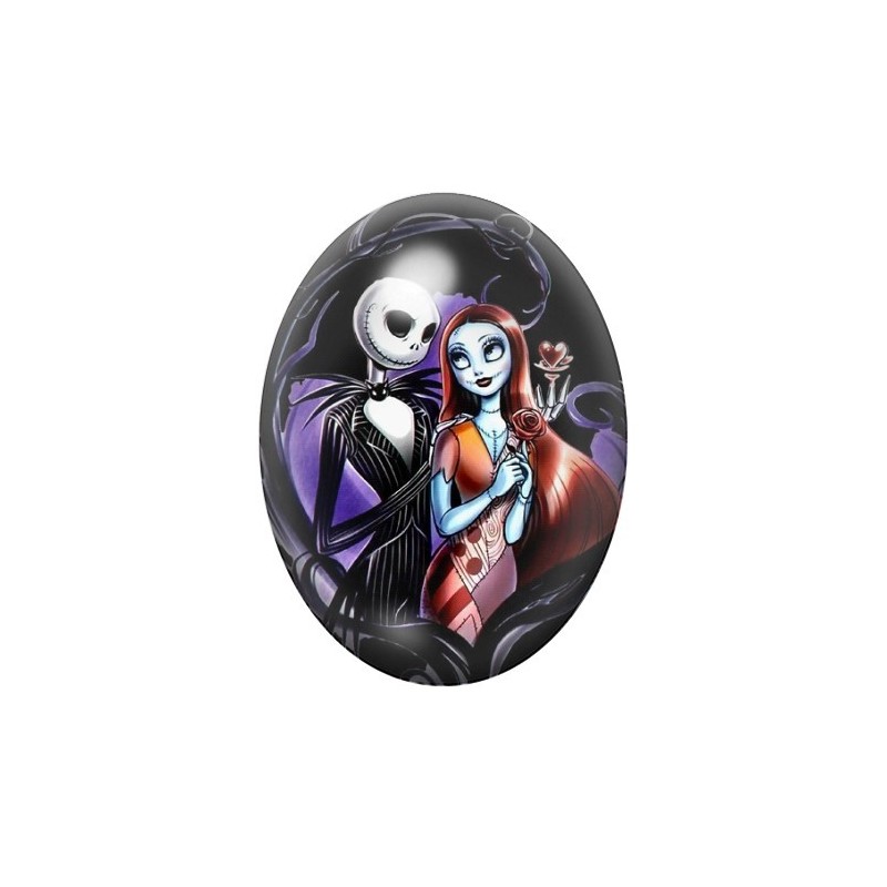 Cabochon en Verre Illustré Jack et Sally Gothique 13x18, 18x25 ou 30x40mm