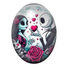Cabochon en Verre Illustré Jack et Sally aux Cœurs Roses 13x18, 18x25 ou 30x40mm pour la création de bijoux fantaisie - DIY