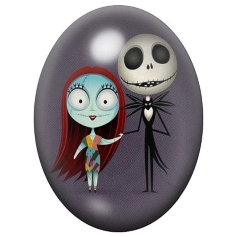 Cabochon en Verre Illustré Jack et Sally Debout 13x18, 18x25 ou 30x40mm