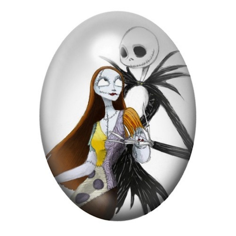 Cabochon en Verre Illustré Jack et Sally Gothique 13x18, 18x25 ou 30x40mm
