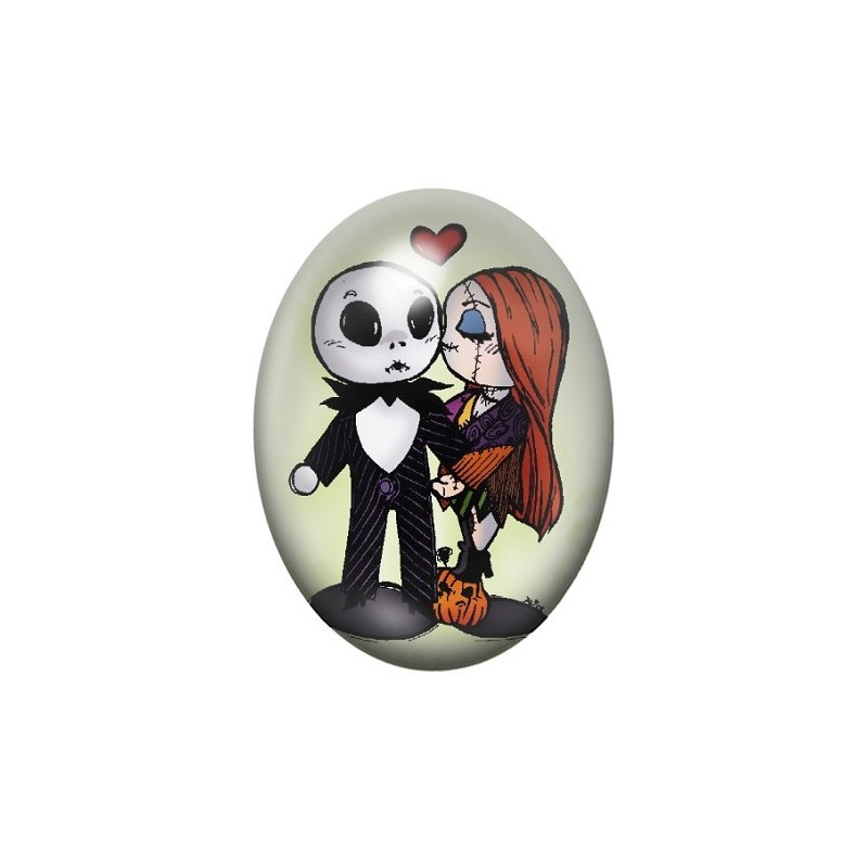 Cabochon en Verre Illustré Jack et Sally Gothique 13x18, 18x25 ou 30x40mm