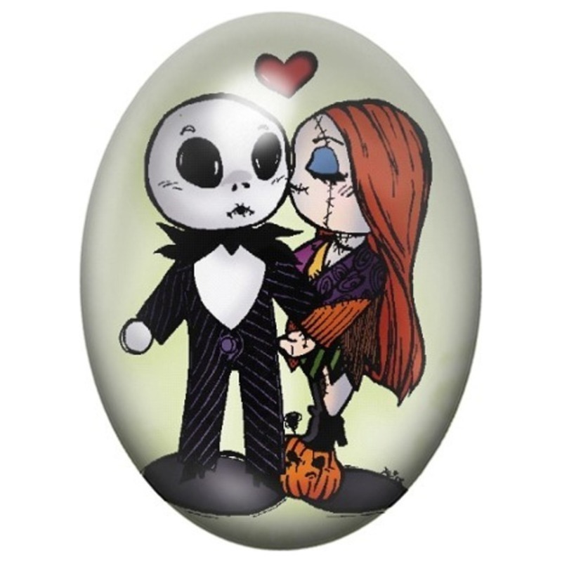 Cabochon en Verre Illustré Sally embrassant Jack Skellington 13x18, 18x25 ou 30x40mm