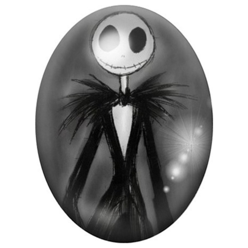 Cabochon en Verre Illustré Jack Skellington en Portrait Flou Noir et Blanc 13x18, 18x25 ou 30x40mm
