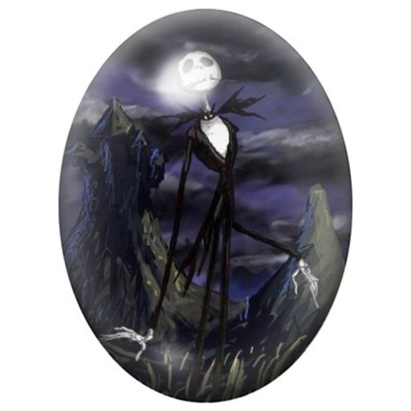Cabochon en Verre Illustré Jack Skellington dans un Paysage Montagneux 13x18, 18x25 ou 30x40mm