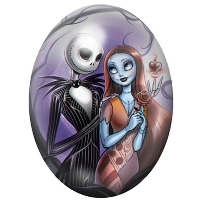 Cabochon en Verre Illustré Jack et Sally en Portrait Violet 13x18, 18x25 ou 30x40mm