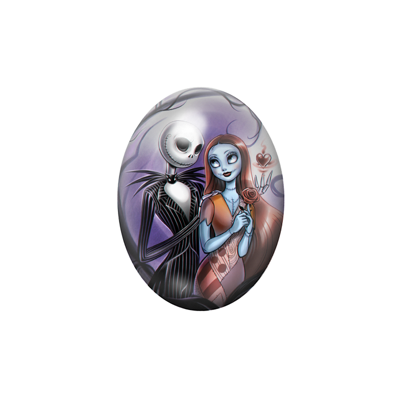 Cabochon en Verre Illustré Jack et Sally Gothique 13x18, 18x25 ou 30x40mm
